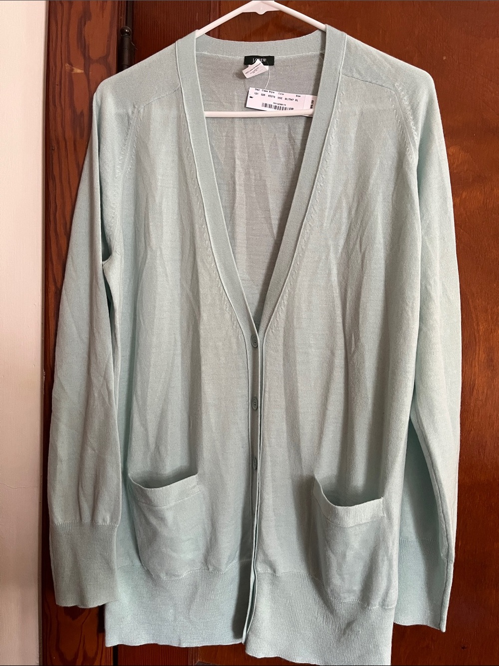 J. Crew Mint Green V-Neck Button Front Cardigan - 100% Merino Wool